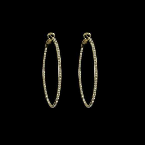 Artisan Modernist Medium Hoop Earrings Gold with Pave CZs - Picture 2 of 2